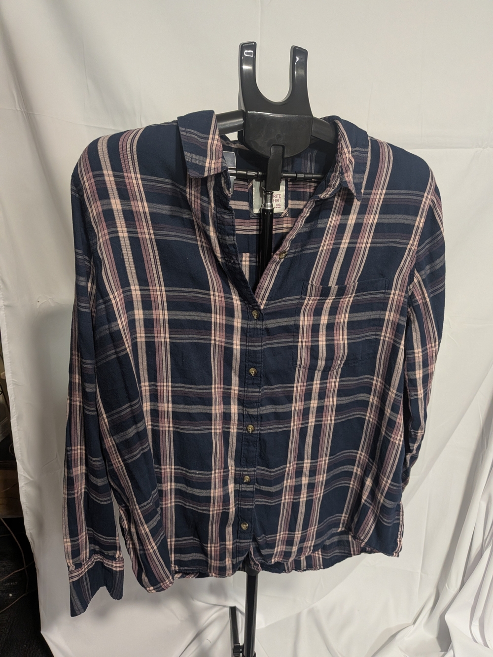 SO Navy and Pink Plaid Button-Down Shirt